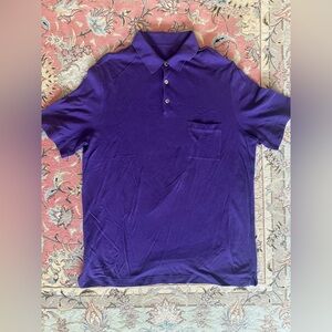 Hermès Men’s Purple Cotton Polo Shirt XL Classic Pocket Detail Luxury Top